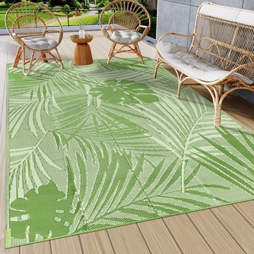famibay 6x9 Outdoor Rug Waterproof Patio Rug Tropical Outdoor Plastic Straw Rug All Weather RV Rugs for Outside Camping Rugs Lightweight Portable Outdoor Carpet Mats for Patio Deck RV Camper - Image 1