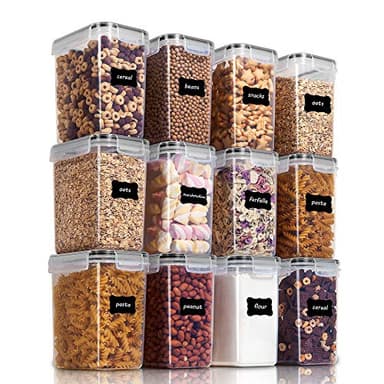 Vtopmart Airtight Food Storage Containers 12 Pieces 1.5qt / 1.6L- Plastic BPA Free Kitchen Pantry Storage Containers for Sugar, Flour and Baking Supplies - Dishwasher Safe - Include 24 Labels, Black - Image 1