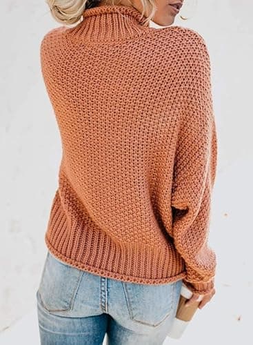 Dokotoo Fall Sweaters for Women 2025 Batwing Long Sleeve Turtleneck Sweaters Solid Autumn Basic Casual Halloween Sweaters Loose Oversized Chunky Knit Pullovers Sweaters Jumper Orange Blouses Medium - Image 2