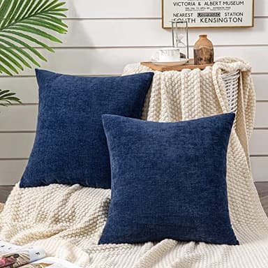 GAWAMAY Decorative Square Throw Pillow Covers 18"x18" Inch Set of 2, Super Soft Chenille Pillows Cover Fall Pillowcase for Living Room Bedroom Sofa Couch Cushion Cover Navy Blue 45x45cm (Only Covers) - Image 2