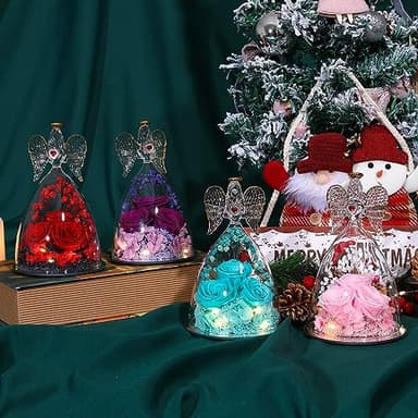 Tiaronics Mothers Day Rose Gifts for Women, Large Angel Figurines with Real Roses, Preserved Real Flower Rose for Her - Purple - Image 7