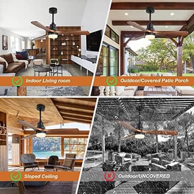 Sofucor 52 Inch Ceiling Fan with Lights and Remote, Low Profile Flush Mount Modern Wood Ceiling Fan for Indoor Bedroom Living Room Farmhouse Outdoor Patio Porch, Reversible DC Motor, Brown - Image 5