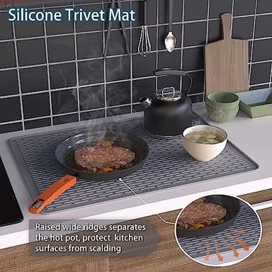 Silicone Stove Top Cover for Electric Stove 28''x20'', Extra Large Dish Drying Mat, 28 x 20 Trivet Mat for Hot Pot, Silicone Stove Top Protector -Grey - Image 4