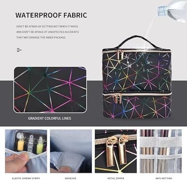 FIVEDRX Colorful PU Nail Polish Organizer Storage Bag Professional Nail Accessories Kit Holds 30 Bottle (15ml/ 0.5 fl.oz) and a Nail Lamp Case Double Layer Nail Polish Carrying Case(black) - Image 4