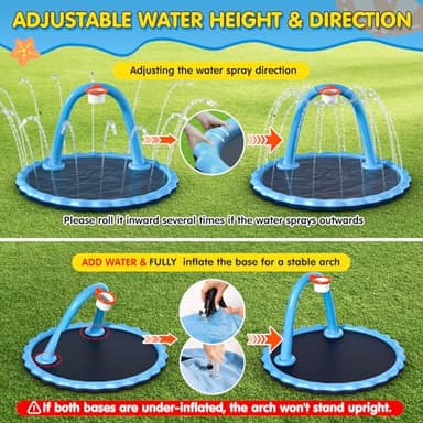 Hipsignal 110" Splash Pad for Kids & Dogs, 2-in-1 Large Sprinkler Water Toys with Basketball Hoop Arch, Thickened Pool Mat Toys for Backyard & Garden Outdoor Summer Fun Ages 4-12 - Image 7