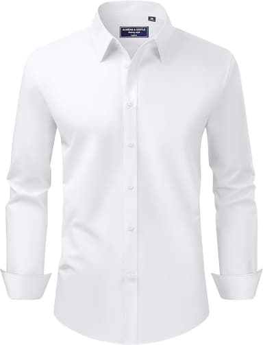 Alimens & Gentle Men's Dress Shirt Regular Fit Stretch Stain Shield Long Sleeve Solid Business Wedding Button Down Shirts - Image 2