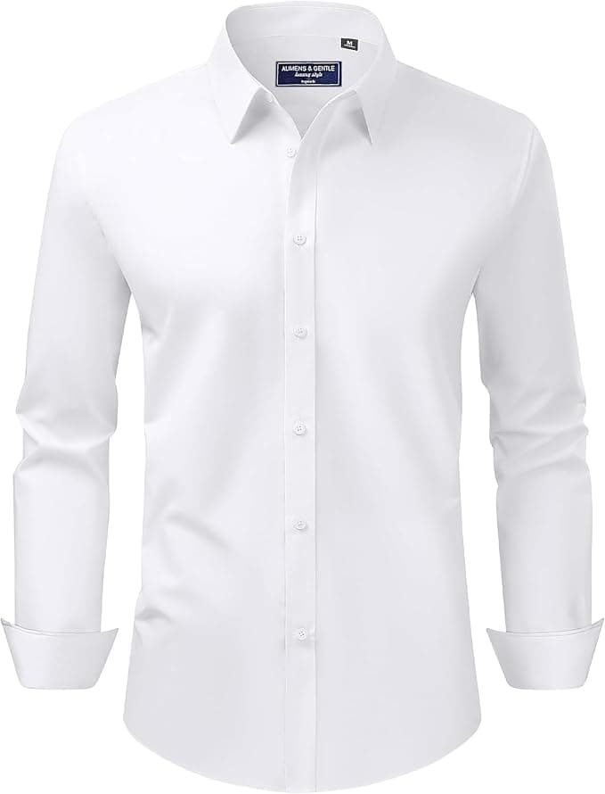 Alimens & Gentle Men's Dress Shirt Regular Fit Stretch Stain Shield Long Sleeve Solid Business Wedding Button Down Shirts - Image 1