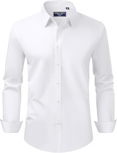 Alimens & Gentle Men's Dress Shirt Regular Fit Stretch Stain Shield Long Sleeve Solid Business Wedding Button Down Shirts - Image 1