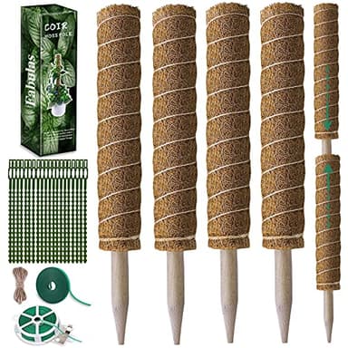 Fabulas Moss Pole 47.5 Inch - Monstera Plant Support, 4 Packs 16 Inch Plant Stakes for Indoor Plants Coco Coir Moss Pole Sticks for Climbing Potted Live Plants, Pothos, Philodendron, with Garden Ties - Image 1