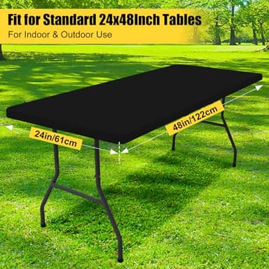 Smiry Rectangle Picnic Table Cloth, Waterproof Elastic Fitted Tablecloths for 4 Foot Tables, Washable Polyester Table Cover for Camping, Indoor and Outdoor (Black, 24"x48") - Image 7