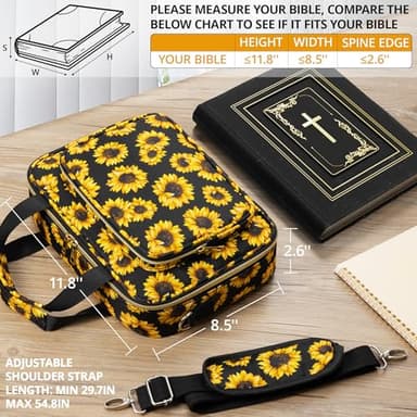 Bible Cover for Women Bible Case, Large Bible Bag w/Shoulder Strap, Bible Study Supplies Bible Journaling Kit Book Carrying Case with Bible Highlighters Tabs, Mothers Day Christian Gifts for Women - Image 3