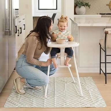 Tiny Twinkle Mess-Proof Splat Mats for Under high Chairs or Table Cover Art Projects for Baby and Toddler - Waterproof, Washable Floor or Table Splash mat 51" x 51" (Sage Checkers) - Image 4