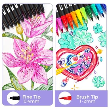 Artecho 36 Colors Markers for Adult Coloring Books No Bleeding, Dual Tip Markers for School, Fine and Brush Tip for Adults Coloring Books, Calligraphy, Drawing, Sketching - Image 3