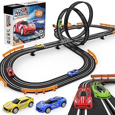Slot-Car-Race-Track-Sets for Boys Kids, Battery or Electric Race Car Track with 4 High-Speed Slot Cars, Dual Racing Game 2 Hand Controllers Circular Overpass Track, Toys Gifts for 6-8 8-12 Boys Girls - Image 1