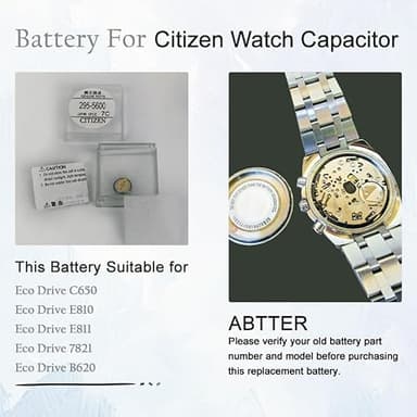 Abtter for Citizen Watch Capacitor Battery,Model 295-5600 MT920 295-56, Compatible with Eco Drive C650 E810 E811 7821 B620 - Image 3