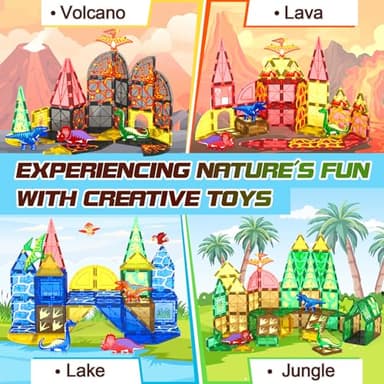 102PCS Dinosaur Toys Magnetic Tiles with 8 Dinosaurs - Jurassic Scenes Dinosaur World Adventure Set, Magnetic Blocks Kids Toys for Boys & Girls Ages 3+, Sensory Toddler Creative Kids Games Gifts - Image 5