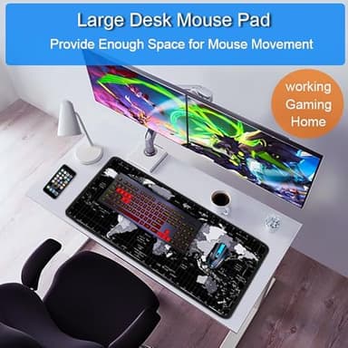 Large Mouse Pad, 31.5x15.7 inch Large Extended Computer Keyboard Mouse Mat, Water Resist Non-Slip Mousepad Rubber Base Long XXL Desk Mouse Pad for Work & Gaming, Office & Home, Grey Map - Image 6