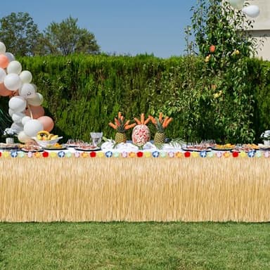 Luau Party Decorations, 2PCS Gold Hawaiian Themed Table Skirt Party Decorations, Flower 108 X 29.5" Grass Skirts Luau Party Favors, Luau Table Skirt for Summer Tropical Hula Parties Decor Accessories - Image 4
