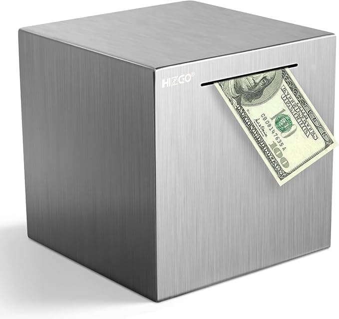 hizgo Piggy Bank for Adults Stainless Steel Savings Bank to Help Budget and Save Must Break to Access Money（7.9 inch） - Image 1