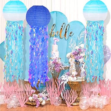 6 Packs Jellyfish Paper Lanterns Hanging Mermaid Wishes Lantern Gradient Blue Sky Blue Ocean Theme Party Supplies Great for Kids Birthday Decors, Baby Shower Baby Room - Image 6