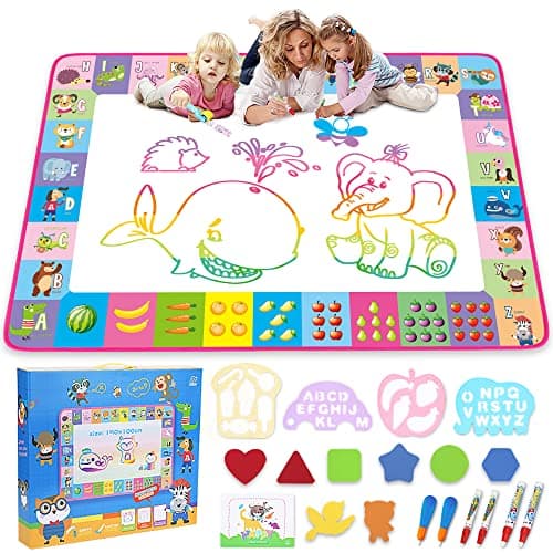 Water Doodle Mat - Kids Painting Writing Doodle Toy Board - Color Doodle Drawing Mat Bring Magic Pens Educational Toys for Age 3 4 5 6 7 8 9 10 11 12 Year Old Girls Boys Age Toddler Gift (Pink) - Image 1
