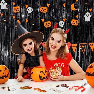 Black Metallic Tinsel Foil Fringe Curtains, 4 Pack 3.3x8.3 Feet Party Streamer Curtains for Birthday Party Decorations, Halloween Decor, Foil Curtain Backdrop for Bachelorette Party - Image 4