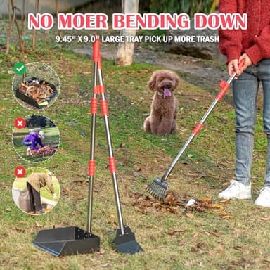 FUSBUNTY Dog Pooper Scooper Set, Pooper Scooper for Dog, Heavy Duty Stainless Steel Rake with Extra Large Tray & Spade No Bending Clean Up for Pet Waste Removal, for Grass, Dirt Or Gravel. - Image 5
