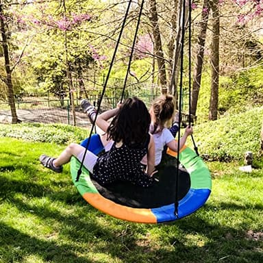 40 Inch Saucer Tree Swing for Kids, Outdoor Round Swing with Hanging Straps & Adjustable Ropes, Easy Assembly - Image 6