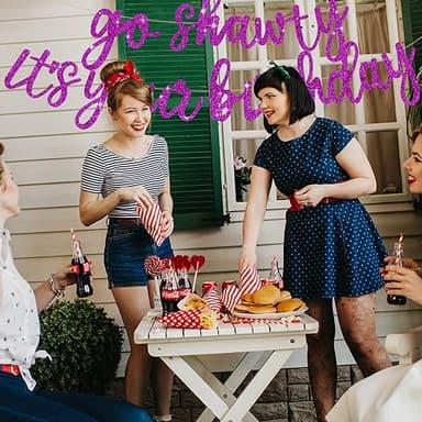 BEISHIDA Purple Go Shawty It's Your Birthday Banner - NO DIY - Hip Hop Theme Glitter Happy Birthday Banner - Pre-Strung - Purple Rap Theme Happy Birthday Sign for Man Women birthday Party Supply - Image 5