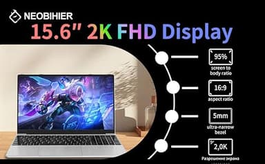 Neobihier Gaming Laptop,Computer Laptop,Laptop Computer,Laptop Gaming,16GB DDR4 512GB SSD,3.4GHz N95 Processor,Fingerprint Unlock,15.6-inch Full HD 2K,180 Angle Opening,Backlit Keyboard,Gray - Image 2