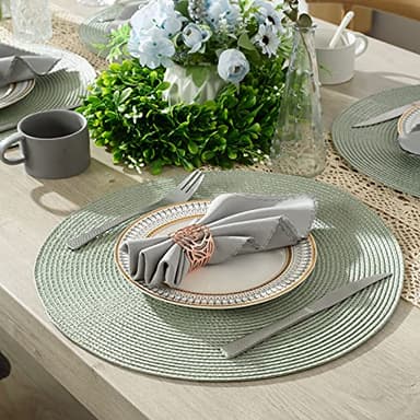 AHHFSMEI Round Braided Placemats 15 Inch Round Table Mats for Dining Tables Natural Woven Heat Resistant Place mats Set of 6 (Sage Green) - Image 5