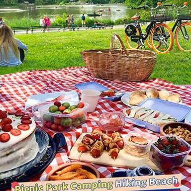 Large Beach Blanket Outdoor Picnic Blankets, Foldable Waterproof Sand Free beach Mat for Festival BBQ Park Grass Lawn Camping Hiking Travel Concerts,Suitable for 2-4 people (Classic Red Check,80x60in) - Image 3