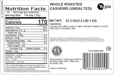 Yupik Roasted Unsalted Whole Cashews, 2.2 lb (35.2 oz), Gluten-Free, Kosher, Vegan, Crunchy Nuts, Lightly Roasted, No Added Salt, Source of Protein & Iron, Savory Snacks - Image 2