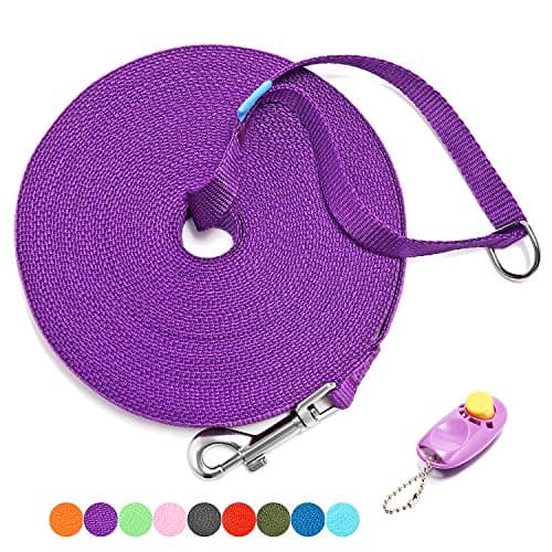 BAAPET 15/20/30/50/100 ft Long Dog Training Leash with Clickers for Small, Medium and Large Dogs or Cats (100 Feet, Purple) - Image 1