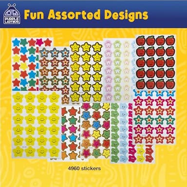 PURPLE LADYBUG Teacher Stickers for Students - 4960 Reward Stickers for Kids Classroom Supplies, Teacher Must-Haves for Classroom Reward Charts, Star, Back to School Gift - Image 5