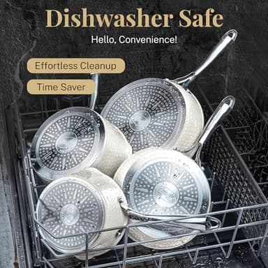 Gotham Steel Hammered 15Pcs Ceramic Cookware Set Nonstick, Induction Pots and Pans Set Non Stick with Bakeware Set & Steamer for Cooking, Non Toxic PFOA PFOS Free, Oven & Dishwasher Safe, Cream White - Image 6