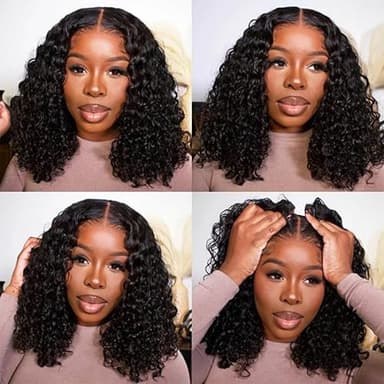 14 Inch Short Bob Wigs 13x4 Deep Wave Bob Wig Human Hair 220% Density Deep Curly 100% Virgin Human Hair Pre Plucked Wet and Wavy Glueless Transparent Lace Frontal Wig for Women Natural Hairline - Image 6