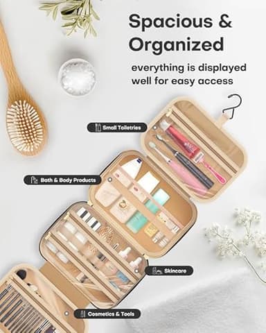 HOTOR Travel Toiletry Bag for Women & Men, Waterproof Makeup Bag with Hanging Hook and Multiple Pockets, Cosmetic Bags for Women, Travel Essentials, 11.2'' x 3.2'' x 8.9'', Black - Image 2