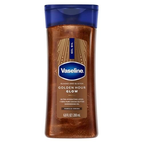 Vaseline Glazed and Glisten Golden Hour Body Gel Oil Glow Vanilla Cocoa Shimmering with Ultra-Hydrating Lipids and 100% Pure Cocoa Butter, 6.8 Oz - Image 1