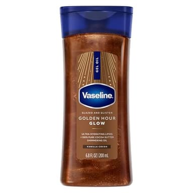 Vaseline Glazed and Glisten Golden Hour Body Gel Oil Glow Vanilla Cocoa Shimmering with Ultra-Hydrating Lipids and 100% Pure Cocoa Butter, 6.8 Oz - Image 1