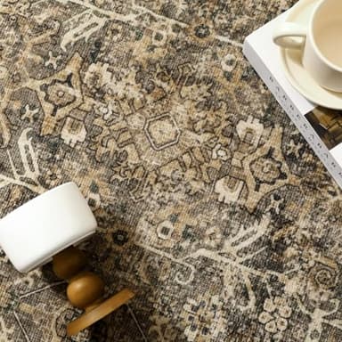 PureCozy Vintage Area Rug 4x5 Brown Entryway Office Washable Carpet Non Slip Bedroom Indoor Living Room Door Mat Low Pile Traditional Distressed Retro Accent Rug for Dining Room Bathroom Kitchen - Image 7