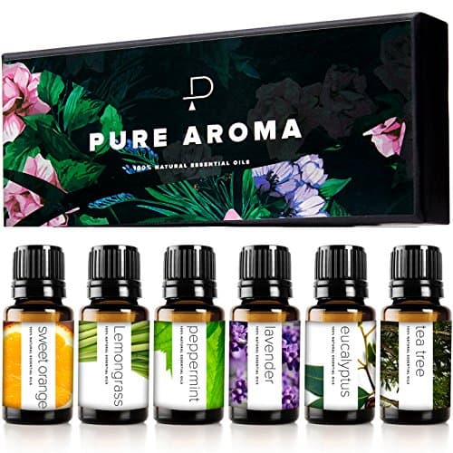 Essential Oils Set by Pure Aroma - Top 6 Aromatherapy Oils Gift Set-6 Pack, 10ml (Eucalyptus, Lavender, Lemongrass, Sweet Orange, Peppermint, Tea Tree) - Image 1