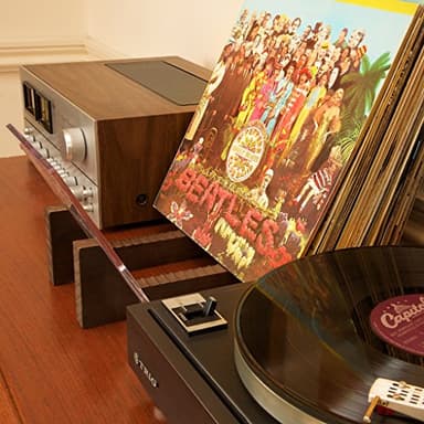 KAIU Vinyl Record Storage - Solid Wood with Crystal Clear Acrylic Holder - Premium Design, Perfect 12" LPs or 7" Singles Display Unit - Stores and Supports up to 50 Albums (Walnut) - Image 7