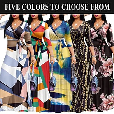 FANDEE Plus Size Maxi Dress for Women - Casual Summer Sundress V-Neck 3/4 Sleeve Blue-Violet S - Image 5