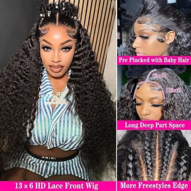 Nervoss 36Inch Deep Wave Lace Front Wigs Human Hair 200% Density 13x6 HD Transparent Deep Curly Lace Front Wigs for Women Pre Plcked Glueless Wigs with Baby Hair - Image 2