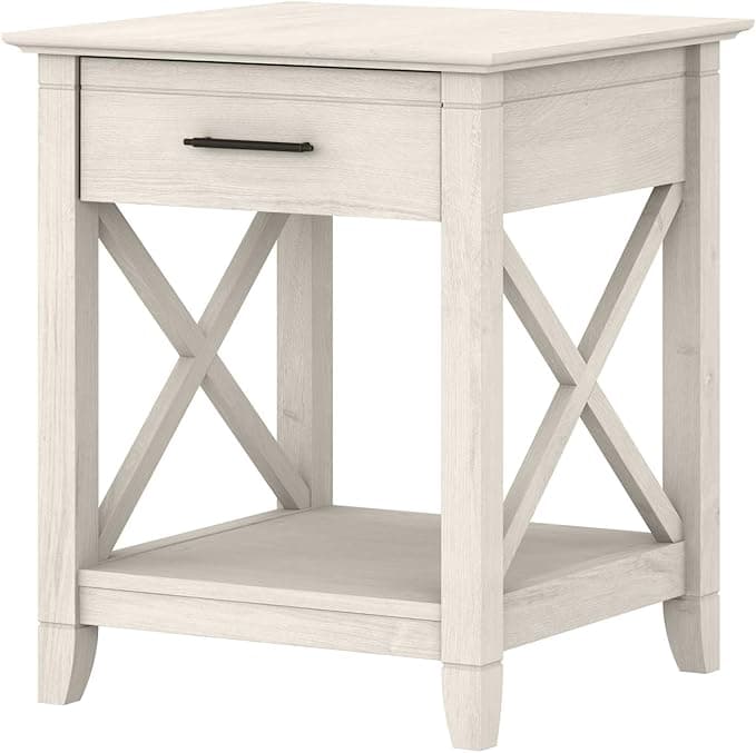 Bush Furniture Key West Small End Table with Storage | Modern Farmhouse Accent Shelf for Living Room in Linen White Oak - Image 1