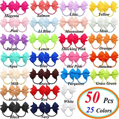 Baby Hair Ties with Bows,50pcs 2inch Baby Hair Bows Durable Rubber Bands Ponytail Holders Toddler Essential Hair Accessories for Infants Baby Girls in Pairs - Image 2