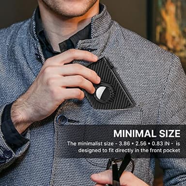 Mens Smart Wallet Card Holder for AirTag: Leather, Compatible with Apple Air Tag, RFID Blocking, Slim, Carbon Fiber, Minimalist - 9-14 Card Capacity | ID Window | Cash Slot (Black) - Image 5