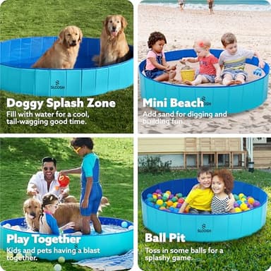 SLOOSH Foldable Dog Kiddie Pool - Portable Hard Plastic Doggie Swimming Pool, Anti-Slip Collapsible Pets Bath Tub Suitable for Kids Indoor Outdoor Backyard Use (63" x 12", Blue) - Image 5