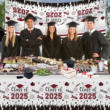 Graduation Decorations Class of 2025 Tablecloth - 3 Pcs Plastic Congrats Grad Table Cloth, Graduations Table Cover for Graduation Party Decorations 2025 and Party Supplies, 54"x108" (Maroon and Black) - Image 7